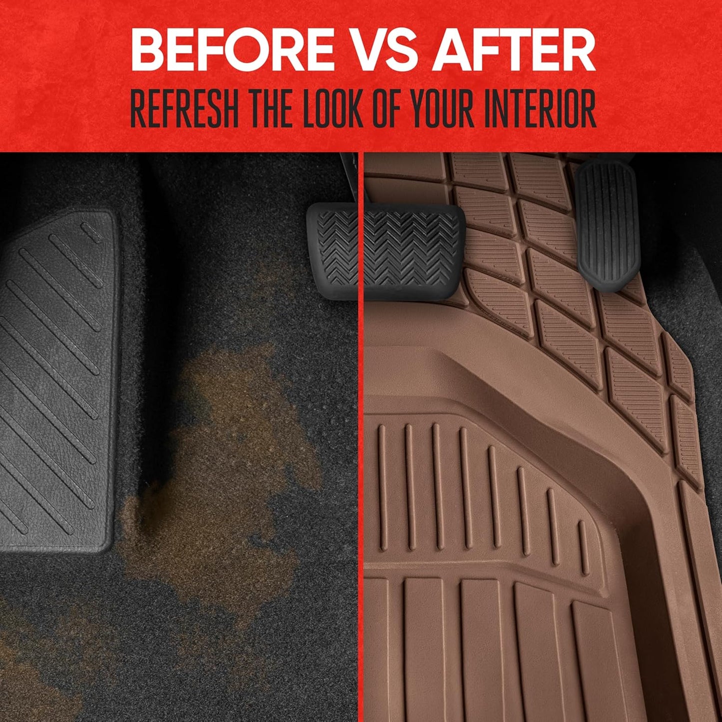 Motor Trend FlexToughXL Floor Mats for Cars Full Set, All-Weather Rubber Automotive Floor Mats, Waterproof Heavy Duty Car Mats, Flexible Floor Liners for Car Truck Van SUV, Car Floor Mats (Black)