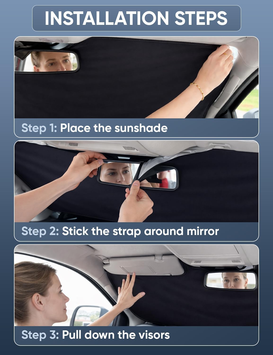 Windshield Sun Shade, Foldable Car Window Shades, 280T Visor Shade - Colors D