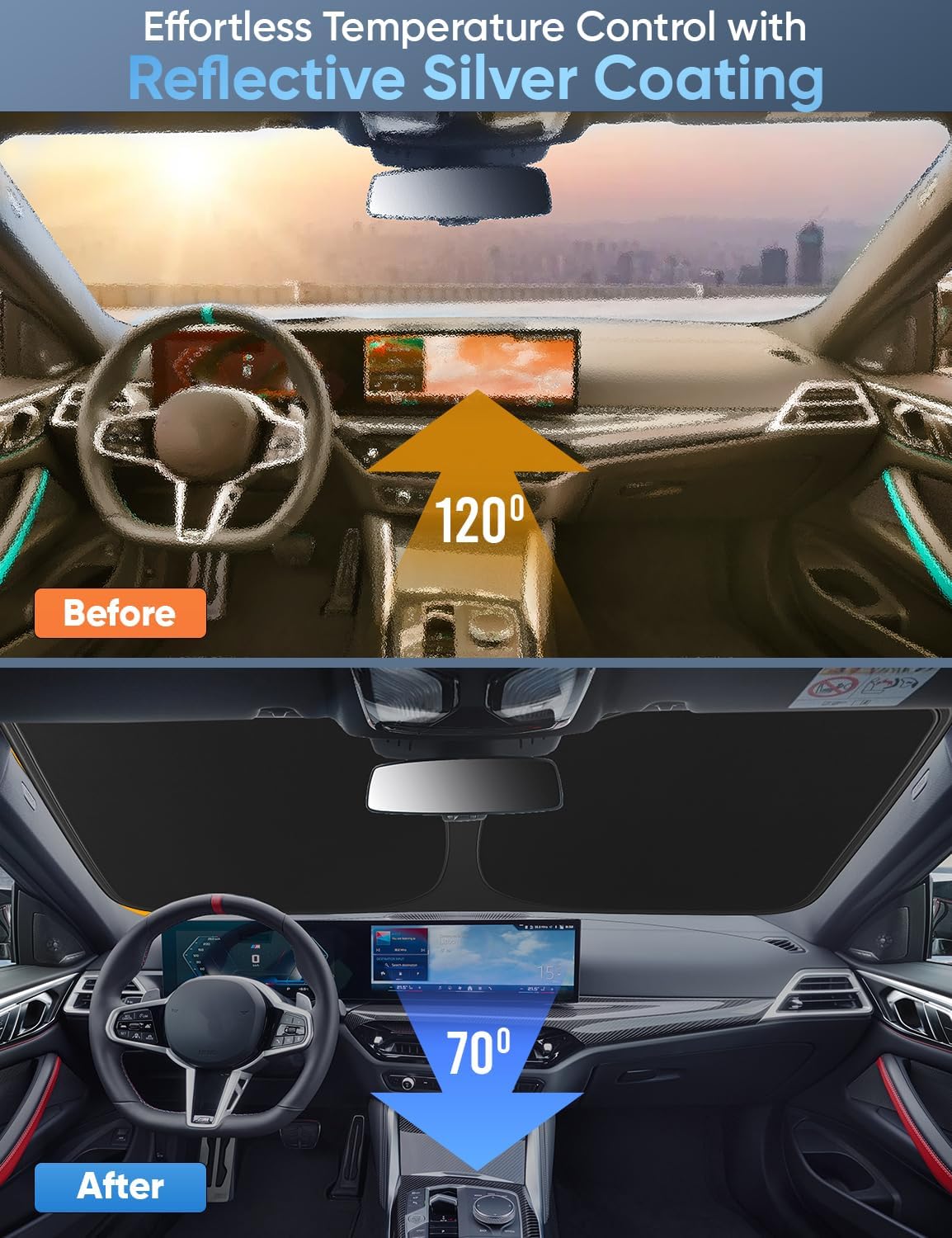 Windshield Sun Shade, Foldable Car Window Shades, 280T Visor Shade - Colors D