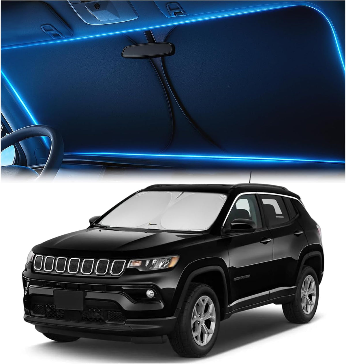 Windshield Sun Shade for Dodge RAM 1500 2019-2023 2024 2025 2026, Foldable Car Window Sunshade, Heat & UV Visor Cover, Reflective Front Shades Accessories - Colors D