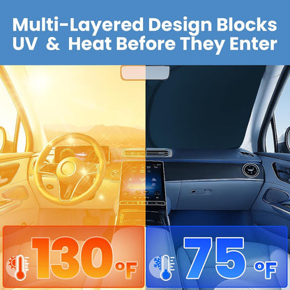 Windshield Sun Shade for Dodge RAM 1500 2019-2023 2024 2025 2026, Foldable Car Window Sunshade, Heat & UV Visor Cover, Reflective Front Shades Accessories - Colors C