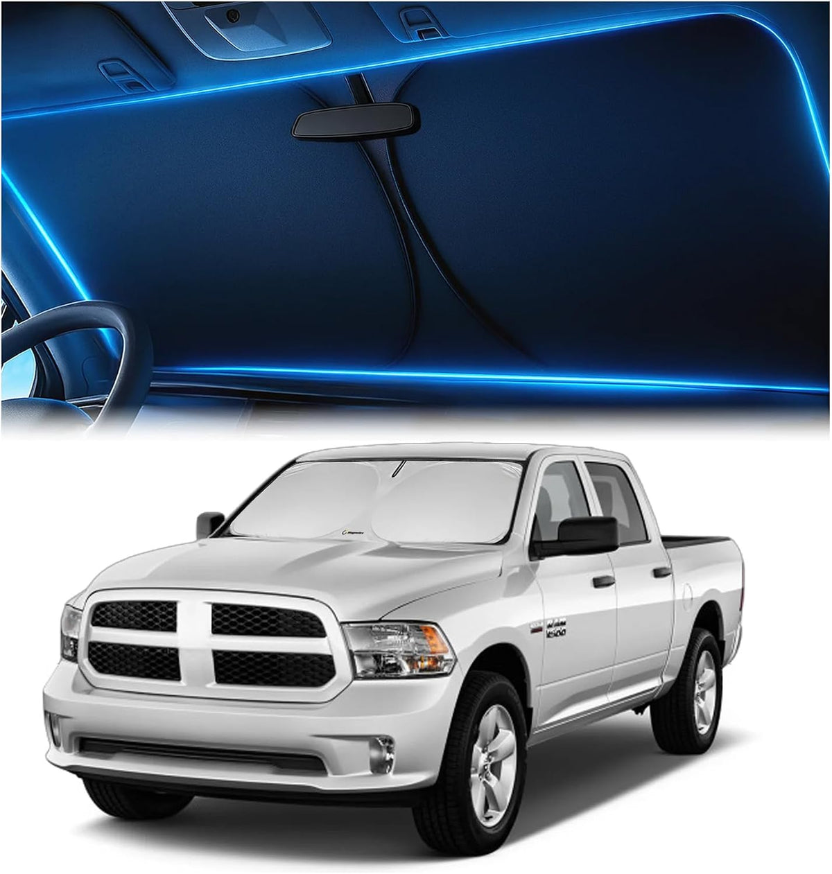 Windshield Sun Shade for Dodge RAM 1500 2019-2023 2024 2025 2026, Foldable Car Window Sunshade, Heat & UV Visor Cover, Reflective Front Shades Accessories - Colors C