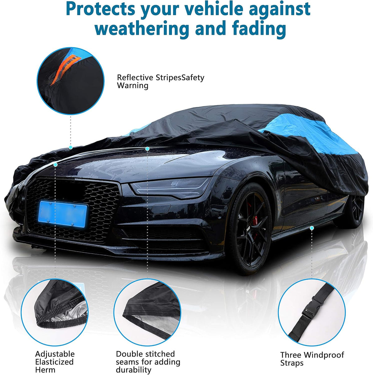 Waterproof Car Cover All Weather Snowproof UV Protection Windproof Outdoor Full car Cover, Universal Fit for Sedan (Fit Sedan Length 194-206 inch, Blue) - Colors B