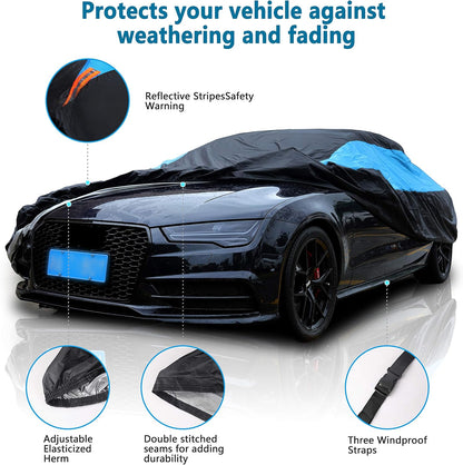 Waterproof Car Cover All Weather Snowproof UV Protection Windproof Outdoor Full car Cover, Universal Fit for Sedan (Fit Sedan Length 194-206 inch, Blue) - Colors B