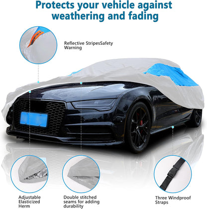 Waterproof Car Cover All Weather Snowproof UV Protection Windproof Outdoor Full car Cover, Universal Fit for Sedan (Fit Sedan Length 194-206 inch, Blue) - Colors B