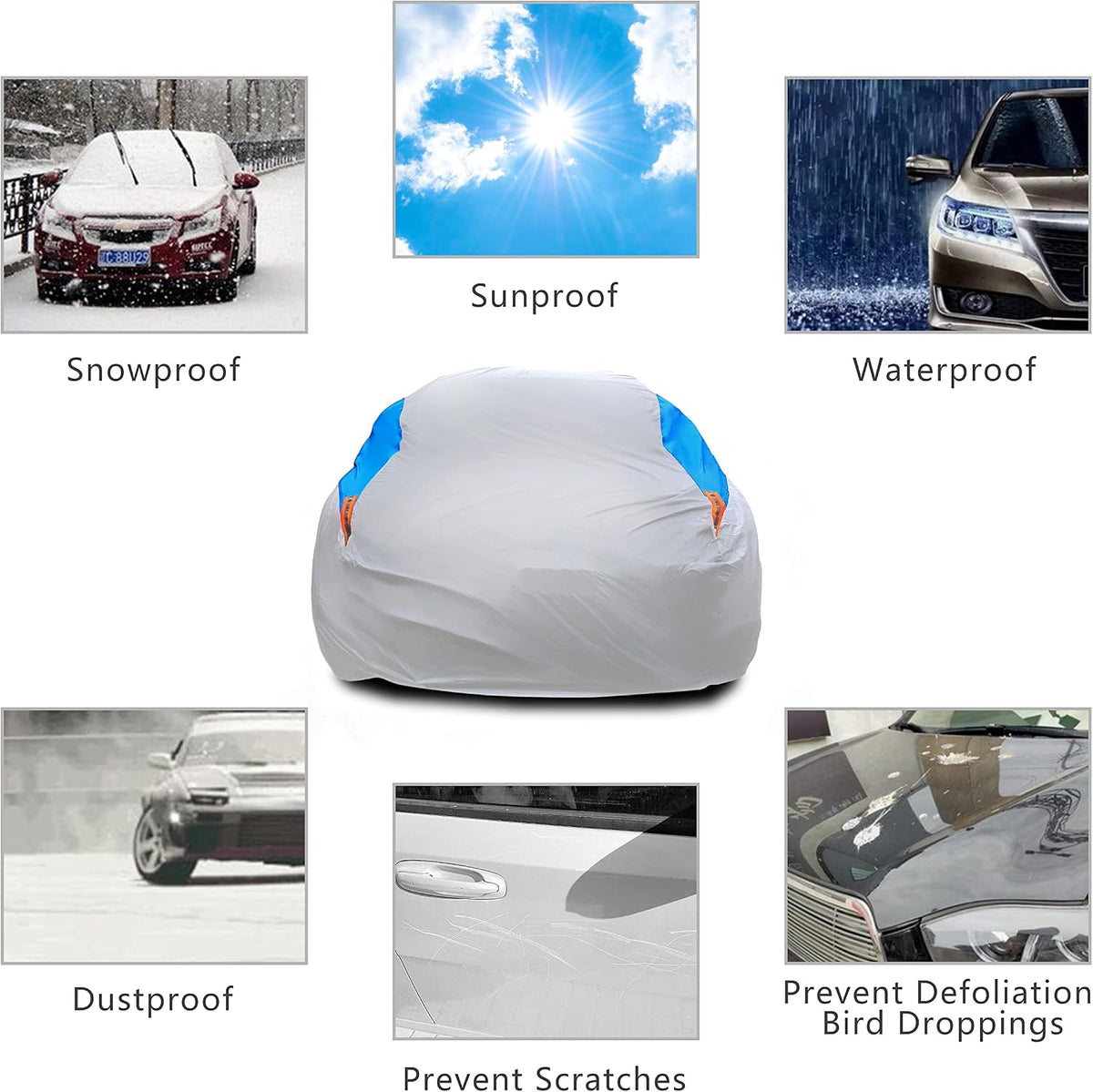 Waterproof Car Cover All Weather Snowproof UV Protection Windproof Outdoor Full car Cover, Universal Fit for Sedan (Fit Sedan Length 194-206 inch, Blue) - Colors B