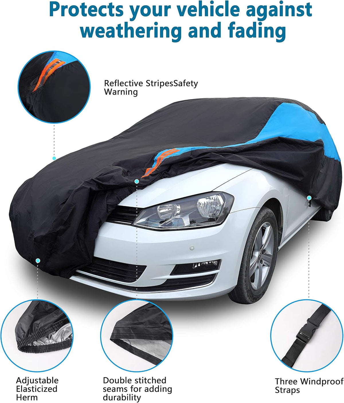 Waterproof Car Cover All Weather Snowproof UV Protection Windproof Outdoor Full car Cover, Universal Fit for Sedan (Fit Sedan Length 194-206 inch, Blue) - Colors B