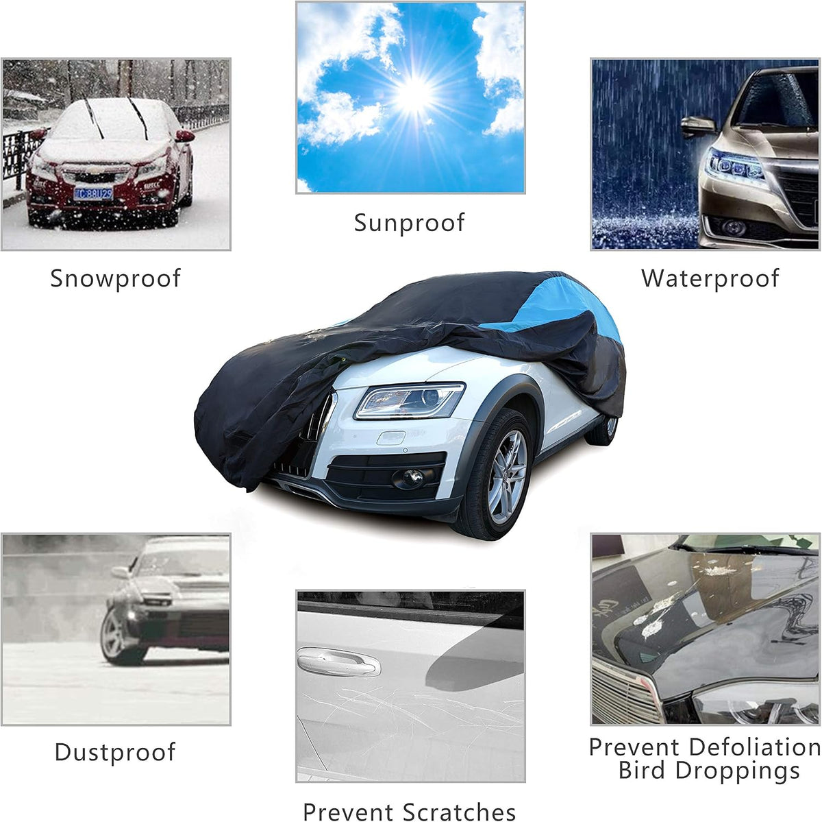 Waterproof Car Cover All Weather Snowproof UV Protection Windproof Outdoor Full car Cover, Universal Fit for Sedan (Fit Sedan Length 194-206 inch, Blue) - Colors B