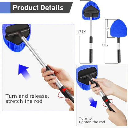 desin Windshield Cleaning Tool, Car Window Cleaner Windshield Cleaner with 4 Reusable and Washable Microfiber Pads and Extendable Handle Auto Inside Glass Wiper Kit