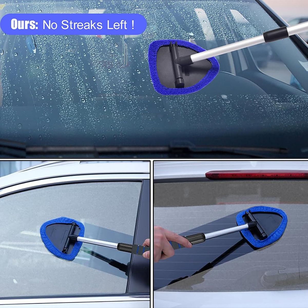 desin Windshield Cleaning Tool, Car Window Cleaner Windshield Cleaner with 4 Reusable and Washable Microfiber Pads and Extendable Handle Auto Inside Glass Wiper Kit