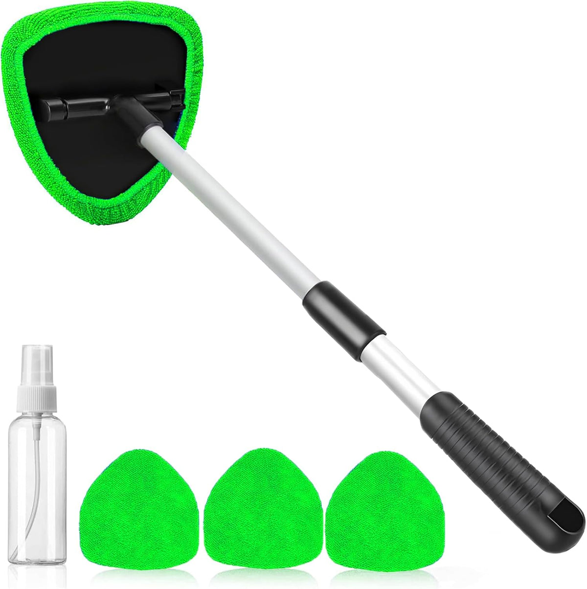desin Windshield Cleaning Tool, Car Window Cleaner Windshield Cleaner with 4 Reusable and Washable Microfiber Pads and Extendable Handle Auto Inside Glass Wiper Kit