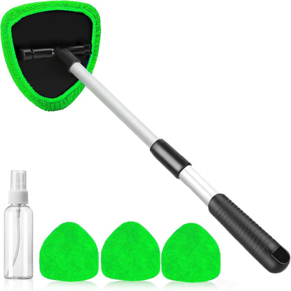 desin Windshield Cleaning Tool, Car Window Cleaner Windshield Cleaner with 4 Reusable and Washable Microfiber Pads and Extendable Handle Auto Inside Glass Wiper Kit