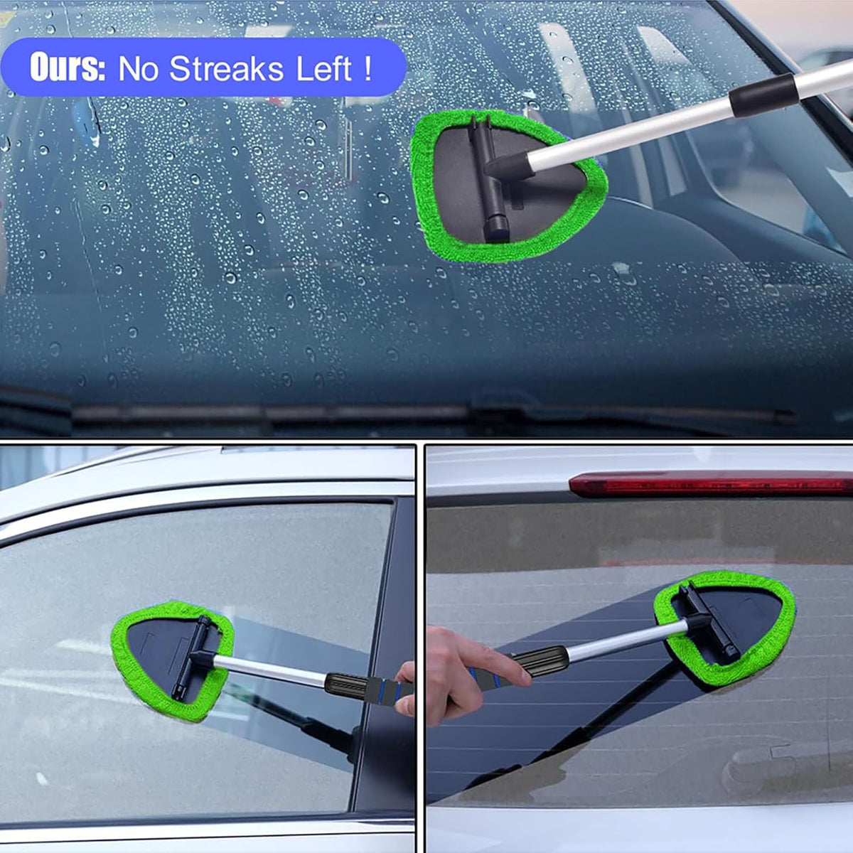 desin Windshield Cleaning Tool, Car Window Cleaner Windshield Cleaner with 4 Reusable and Washable Microfiber Pads and Extendable Handle Auto Inside Glass Wiper Kit