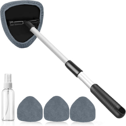 desin Windshield Cleaning Tool, Car Window Cleaner Windshield Cleaner with 4 Reusable and Washable Microfiber Pads and Extendable Handle Auto Inside Glass Wiper Kit