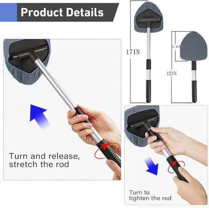 desin Windshield Cleaning Tool, Car Window Cleaner Windshield Cleaner with 4 Reusable and Washable Microfiber Pads and Extendable Handle Auto Inside Glass Wiper Kit