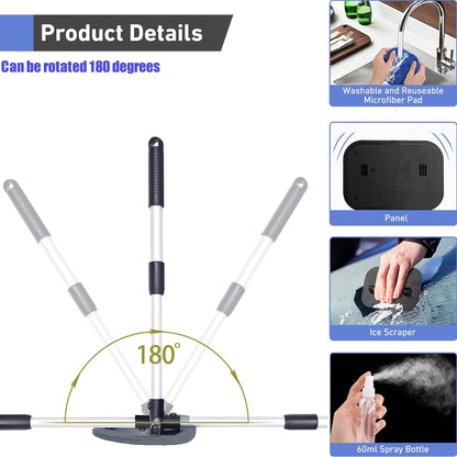 desin Windshield Cleaning Tool, Car Window Cleaner Windshield Cleaner with 4 Reusable and Washable Microfiber Pads and Extendable Handle Auto Inside Glass Wiper Kit