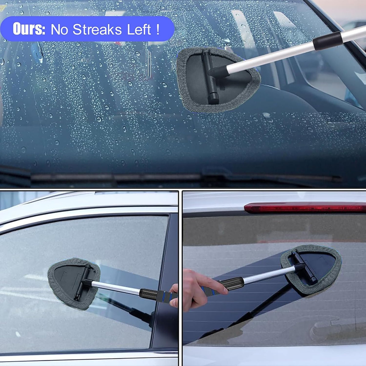 desin Windshield Cleaning Tool, Car Window Cleaner Windshield Cleaner with 4 Reusable and Washable Microfiber Pads and Extendable Handle Auto Inside Glass Wiper Kit