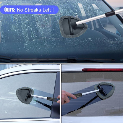 desin Windshield Cleaning Tool, Car Window Cleaner Windshield Cleaner with 4 Reusable and Washable Microfiber Pads and Extendable Handle Auto Inside Glass Wiper Kit