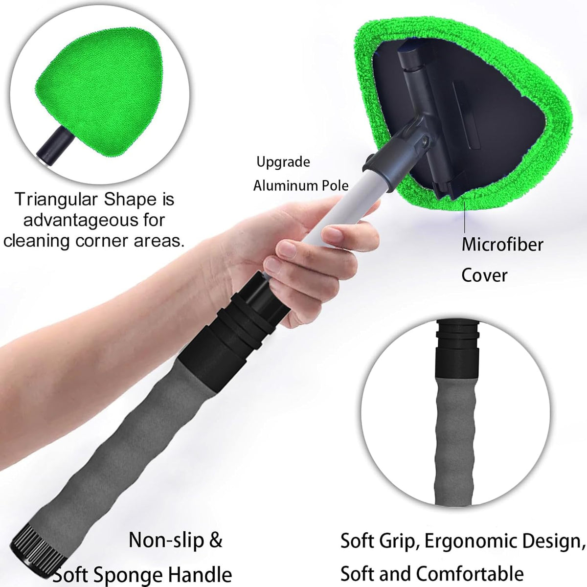 desin Windshield Cleaning Tool, Car Window Cleaner Windshield Cleaner with 4 Reusable and Washable Microfiber Pads and Extendable Handle Auto Inside Glass Wiper Kit