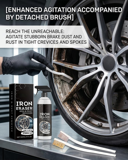 Iron Eraser Rust Remover Spray, Iron Powder Remover Spray for Car Wheels and Paint Fast Acting Rust and Brake Dust Remover, Professional Automotive Surface Cleaning (2pcs)