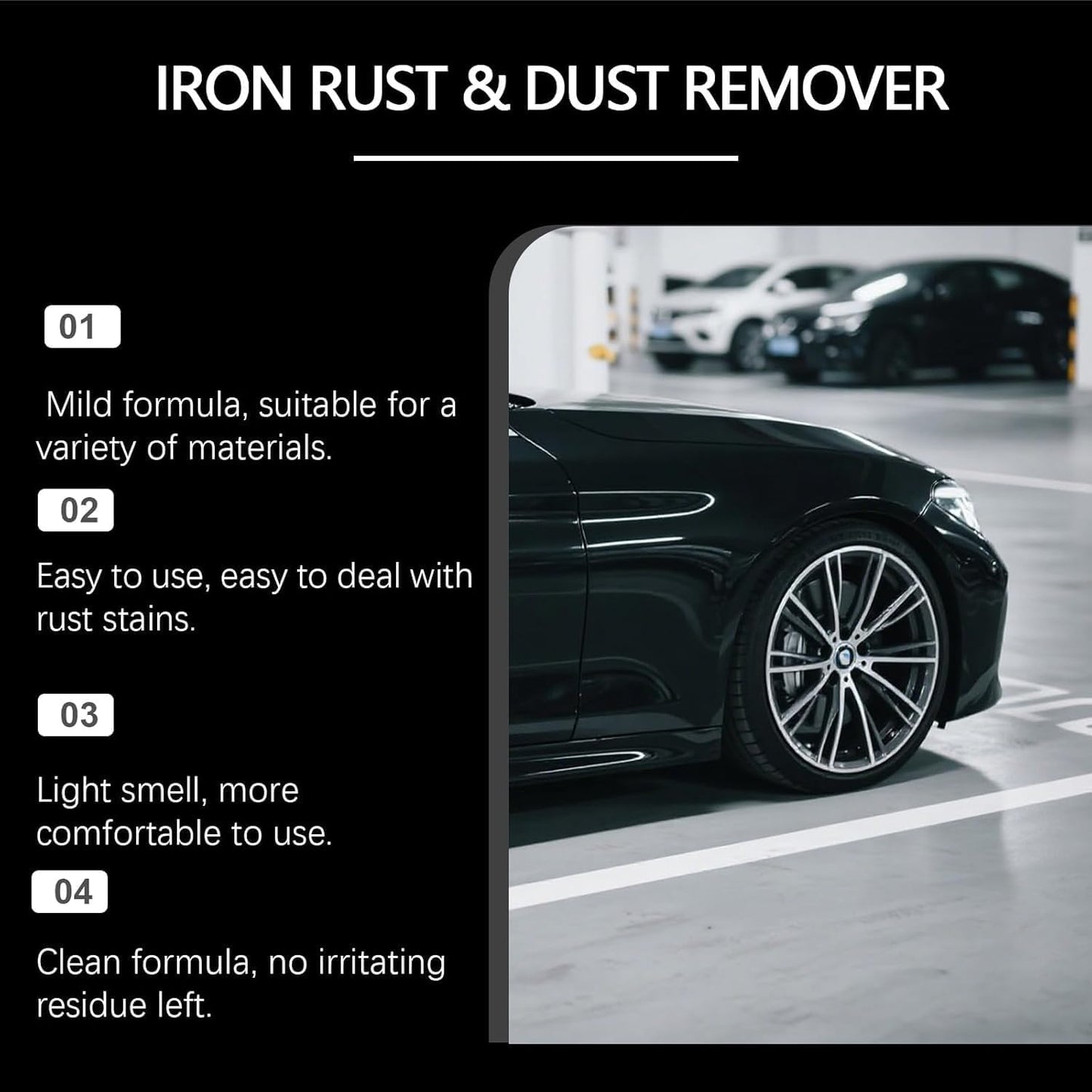 Iron Eraser Rust Remover Spray, Iron Powder Remover Spray for Car Wheels and Paint Fast Acting Rust and Brake Dust Remover, Professional Automotive Surface Cleaning (2pcs)