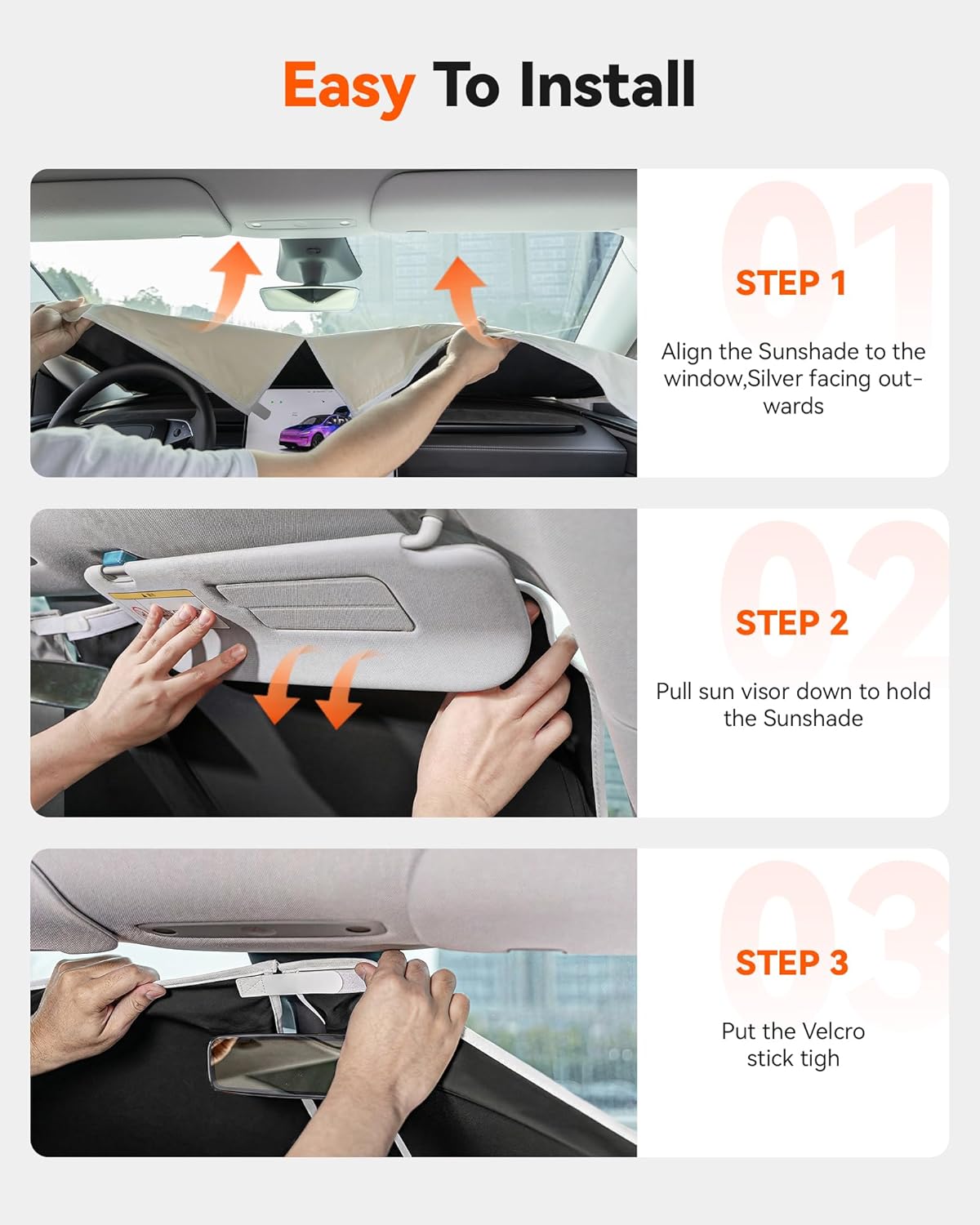 WOLFBOX Foldable Car Windshield Sun Shade, Maximum UV & Heat Shield Front Window Sunshade Visor Protector for Car SUV Truck (Black & Beige, XX-Large 69''x35'')