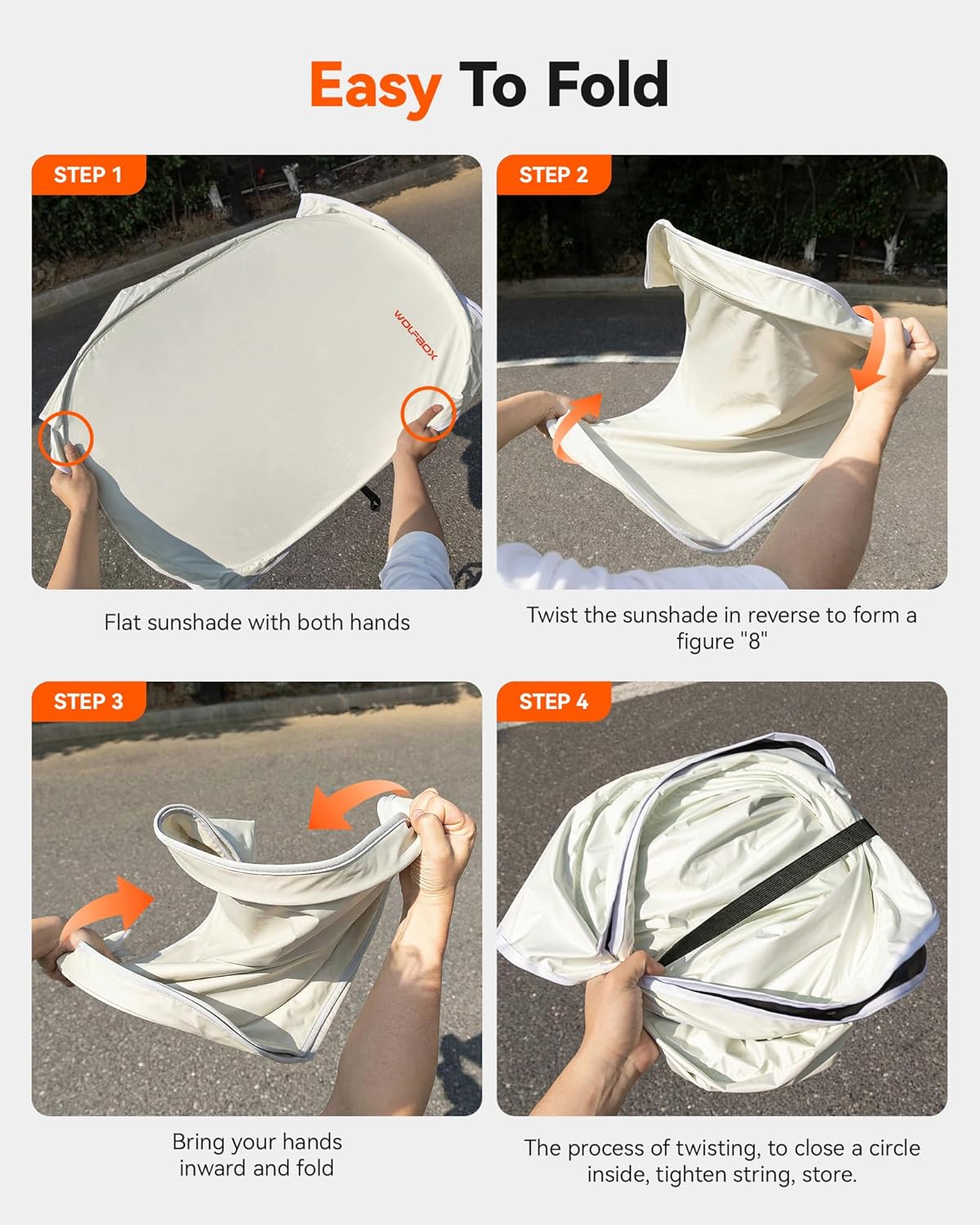 WOLFBOX Foldable Car Windshield Sun Shade, Maximum UV & Heat Shield Front Window Sunshade Visor Protector for Car SUV Truck (Black & Beige, XX-Large 69''x35'')