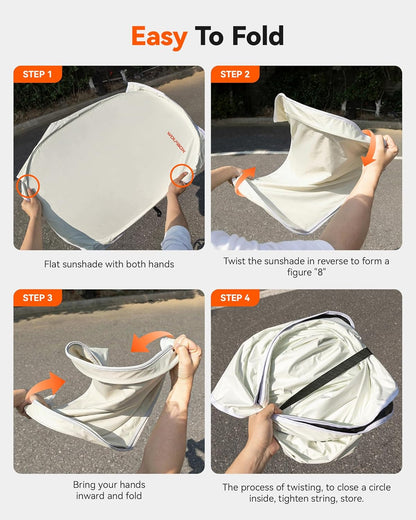 WOLFBOX Foldable Car Windshield Sun Shade, Maximum UV & Heat Shield Front Window Sunshade Visor Protector for Car SUV Truck (Black & Beige, XX-Large 69''x35'')