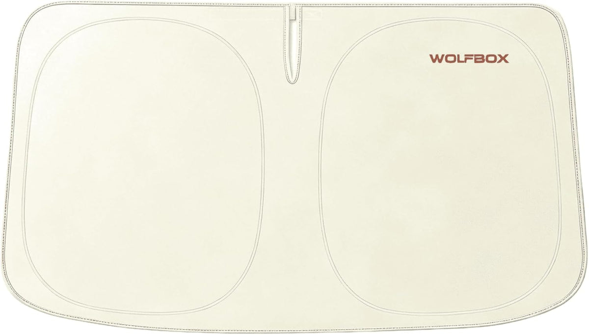 WOLFBOX Foldable Car Windshield Sun Shade, Maximum UV & Heat Shield Front Window Sunshade Visor Protector for Car SUV Truck (Black & Beige, XX-Large 69''x35'')