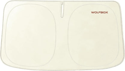 WOLFBOX Foldable Car Windshield Sun Shade, Maximum UV & Heat Shield Front Window Sunshade Visor Protector for Car SUV Truck (Black & Beige, XX-Large 69''x35'')