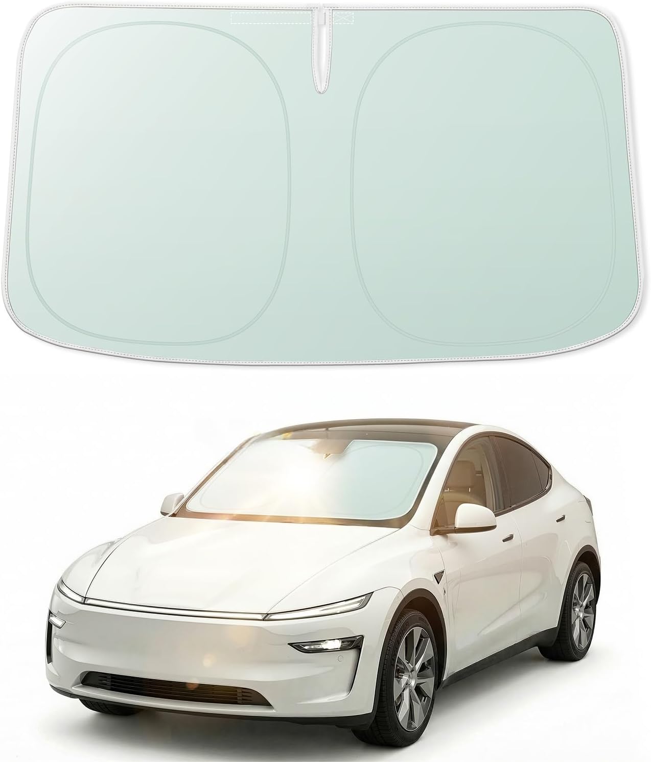 WOLFBOX Foldable Car Windshield Sun Shade, Maximum UV & Heat Shield Front Window Sunshade Visor Protector for Car SUV Truck (Black & Beige, XX-Large 69''x35'')