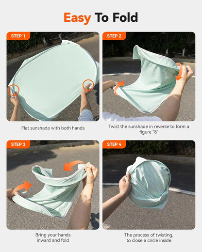 WOLFBOX Foldable Car Windshield Sun Shade, Maximum UV & Heat Shield Front Window Sunshade Visor Protector for Car SUV Truck (Black & Beige, XX-Large 69''x35'')
