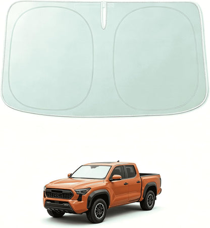 WOLFBOX Foldable Car Windshield Sun Shade, Maximum UV & Heat Shield Front Window Sunshade Visor Protector for Car SUV Truck (Black & Beige, XX-Large 69''x35'')