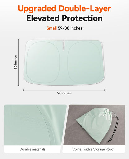 WOLFBOX Foldable Car Windshield Sun Shade, Maximum UV & Heat Shield Front Window Sunshade Visor Protector for Car SUV Truck (Black & Beige, XX-Large 69''x35'')