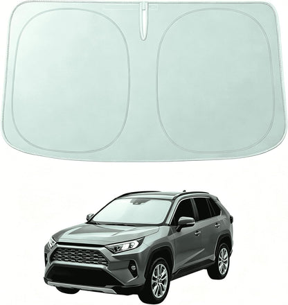WOLFBOX Foldable Car Windshield Sun Shade, Maximum UV & Heat Shield Front Window Sunshade Visor Protector for Car SUV Truck (Black & Beige, XX-Large 69''x35'')