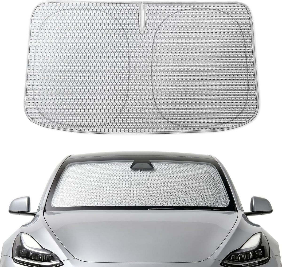 WOLFBOX Foldable Car Windshield Sun Shade, Maximum UV & Heat Shield Front Window Sunshade Visor Protector for Car SUV Truck (Black & Beige, XX-Large 69''x35'')