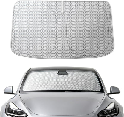 WOLFBOX Foldable Car Windshield Sun Shade, Maximum UV & Heat Shield Front Window Sunshade Visor Protector for Car SUV Truck (Black & Beige, XX-Large 69''x35'')