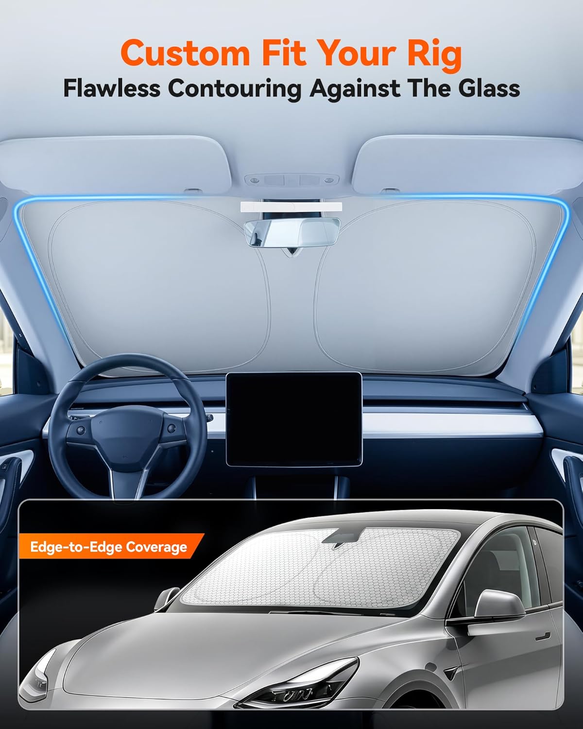 WOLFBOX Foldable Car Windshield Sun Shade, Maximum UV & Heat Shield Front Window Sunshade Visor Protector for Car SUV Truck (Black & Beige, XX-Large 69''x35'')