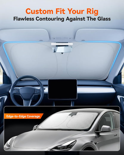 WOLFBOX Foldable Car Windshield Sun Shade, Maximum UV & Heat Shield Front Window Sunshade Visor Protector for Car SUV Truck (Black & Beige, XX-Large 69''x35'')