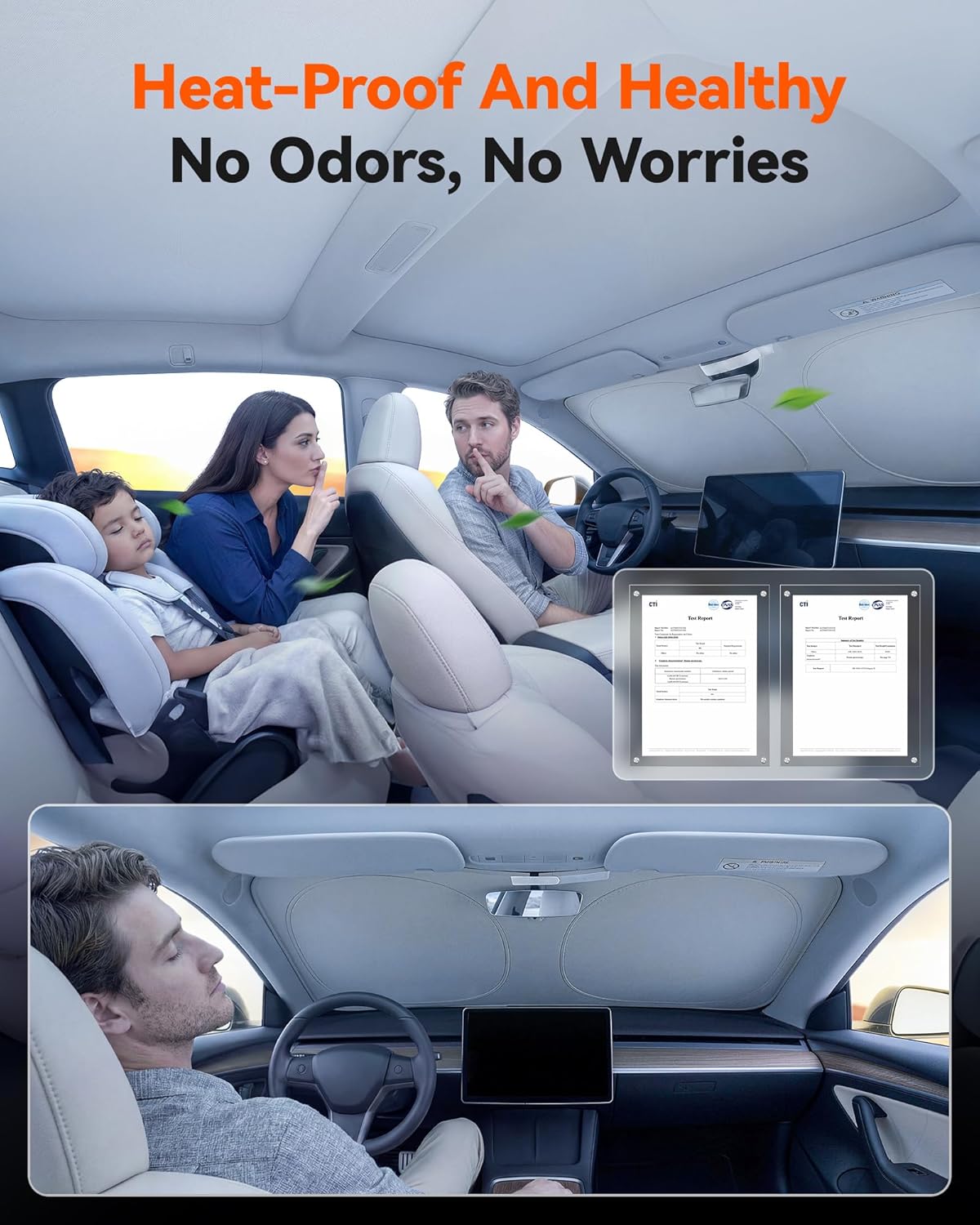WOLFBOX Foldable Car Windshield Sun Shade, Maximum UV & Heat Shield Front Window Sunshade Visor Protector for Car SUV Truck (Black & Beige, XX-Large 69''x35'')