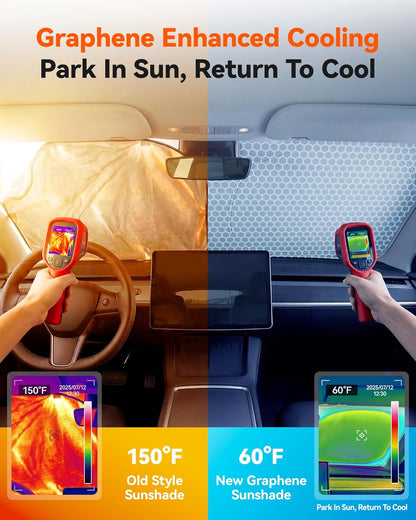 WOLFBOX Foldable Car Windshield Sun Shade, Maximum UV & Heat Shield Front Window Sunshade Visor Protector for Car SUV Truck (Black & Beige, XX-Large 69''x35'')