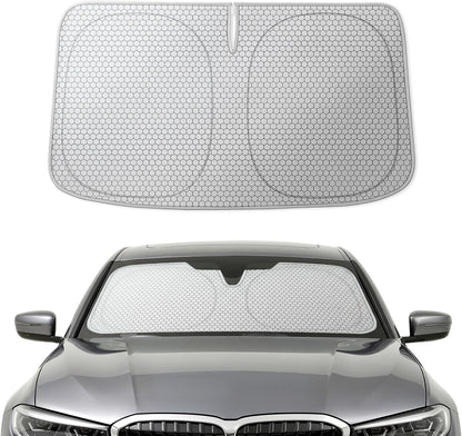 WOLFBOX Foldable Car Windshield Sun Shade, Maximum UV & Heat Shield Front Window Sunshade Visor Protector for Car SUV Truck (Black & Beige, XX-Large 69''x35'')