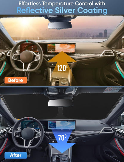 Windshield Sun Shade, Foldable Car Window Shades, 280T Visor Shade - Colors E