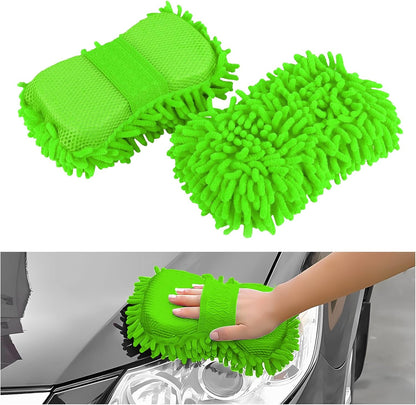 2PCS Microfiber Car Wash Sponge, Double Sided Chenille Microfiber Car Wash Mitt, Scratch Free & Lint Free, Absorbent Automotive Washing Sponges, Auto Cleaning Supplies (Green)