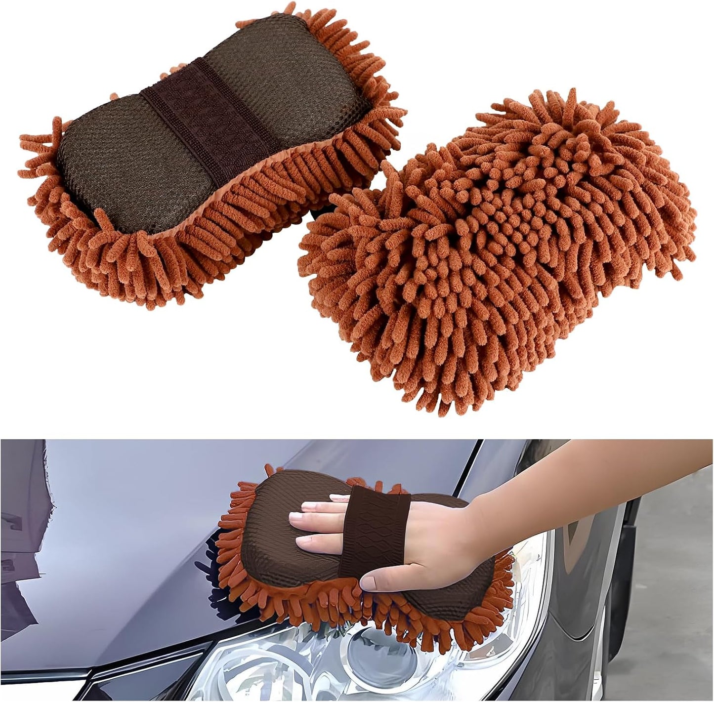 2PCS Microfiber Car Wash Sponge, Double Sided Chenille Microfiber Car Wash Mitt, Scratch Free & Lint Free, Absorbent Automotive Washing Sponges, Auto Cleaning Supplies (Green)
