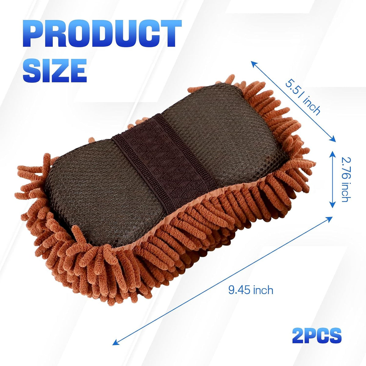 2PCS Microfiber Car Wash Sponge, Double Sided Chenille Microfiber Car Wash Mitt, Scratch Free & Lint Free, Absorbent Automotive Washing Sponges, Auto Cleaning Supplies (Green)