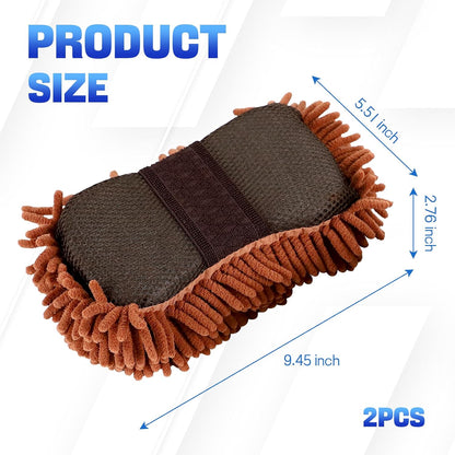 2PCS Microfiber Car Wash Sponge, Double Sided Chenille Microfiber Car Wash Mitt, Scratch Free & Lint Free, Absorbent Automotive Washing Sponges, Auto Cleaning Supplies (Green)