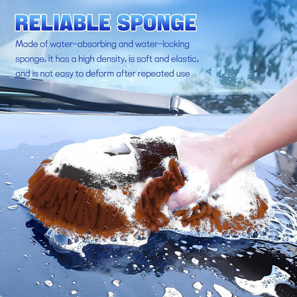 2PCS Microfiber Car Wash Sponge, Double Sided Chenille Microfiber Car Wash Mitt, Scratch Free & Lint Free, Absorbent Automotive Washing Sponges, Auto Cleaning Supplies (Green)