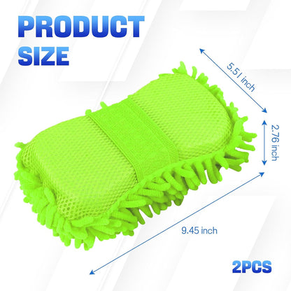 2PCS Microfiber Car Wash Sponge, Double Sided Chenille Microfiber Car Wash Mitt, Scratch Free & Lint Free, Absorbent Automotive Washing Sponges, Auto Cleaning Supplies (Green)
