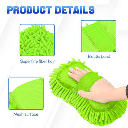 2PCS Microfiber Car Wash Sponge, Double Sided Chenille Microfiber Car Wash Mitt, Scratch Free & Lint Free, Absorbent Automotive Washing Sponges, Auto Cleaning Supplies (Green)
